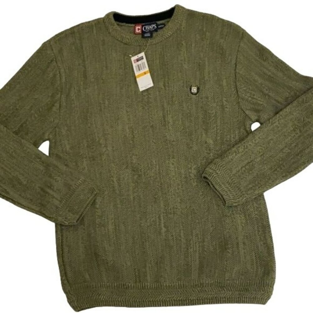 Chaps Crewneck Cotton Knit Crew Neck Sweater Green Knit Men's Small S NWT